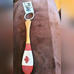 2/$12 Abbott mini wooden Canada flag canoe paddle key ring